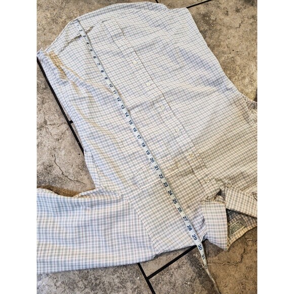 Men's LL Bean Button-Down Shirt Size 15 1/2-34 Cream Purple Single Needle Check - Picture 3 of 11